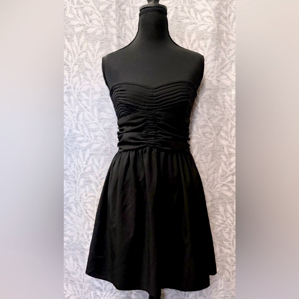 Vintage America Black Ruched Mini Babydoll Dress